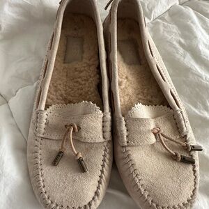 UGG Cream Suede Loafers with Cozy Lining